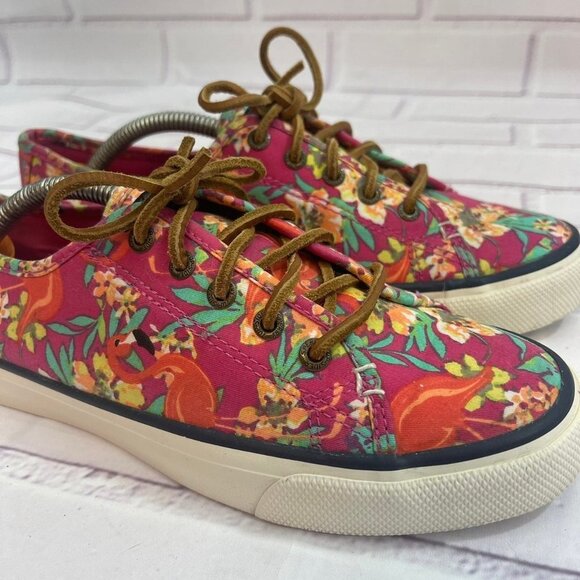 Sperry Floral Flamingo Print Flowers Spring Flats Shoes - Picture 2 of 10